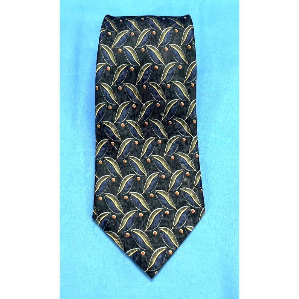 JZ RICHARDS Black/Multi LEAF/DOTS PRINT Made In USA 100% SILK Men's NECK TIE